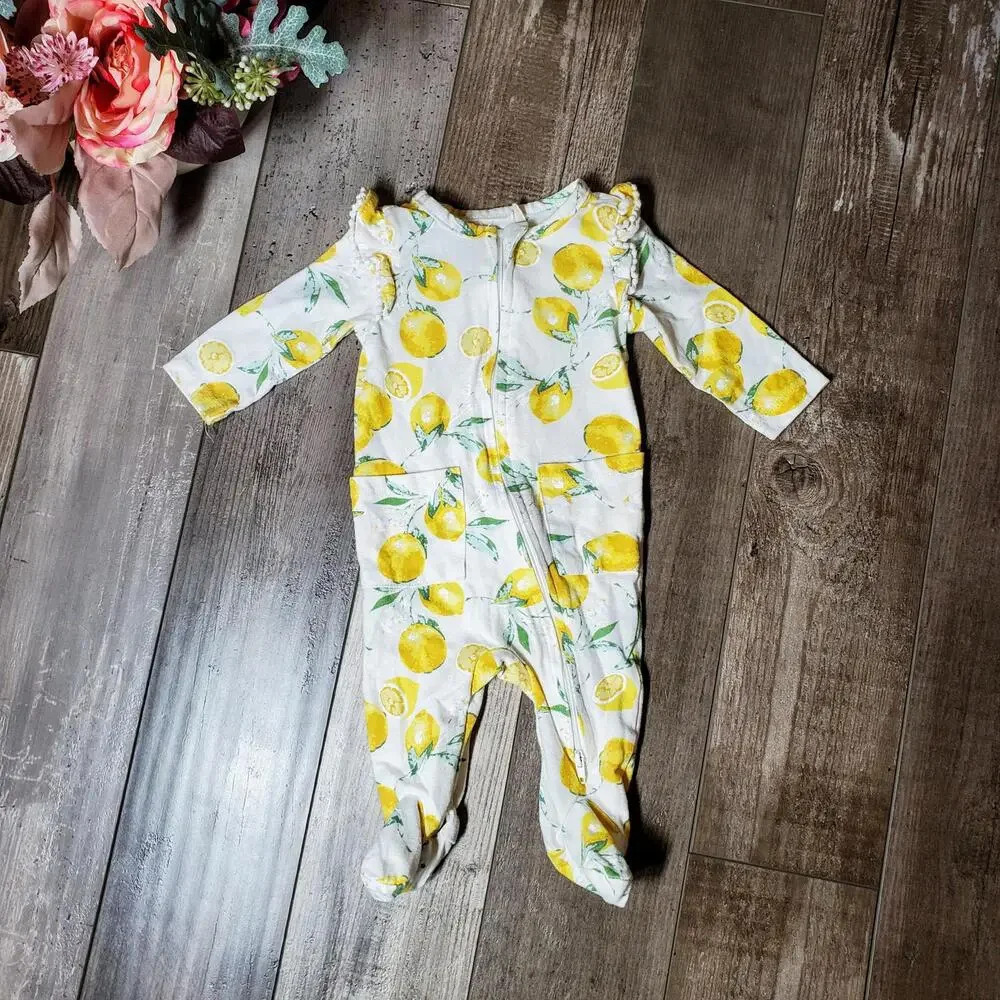 Jessica Simpson Baby Girl Lemon Footed Sleeper Pajamas Size 0/3M